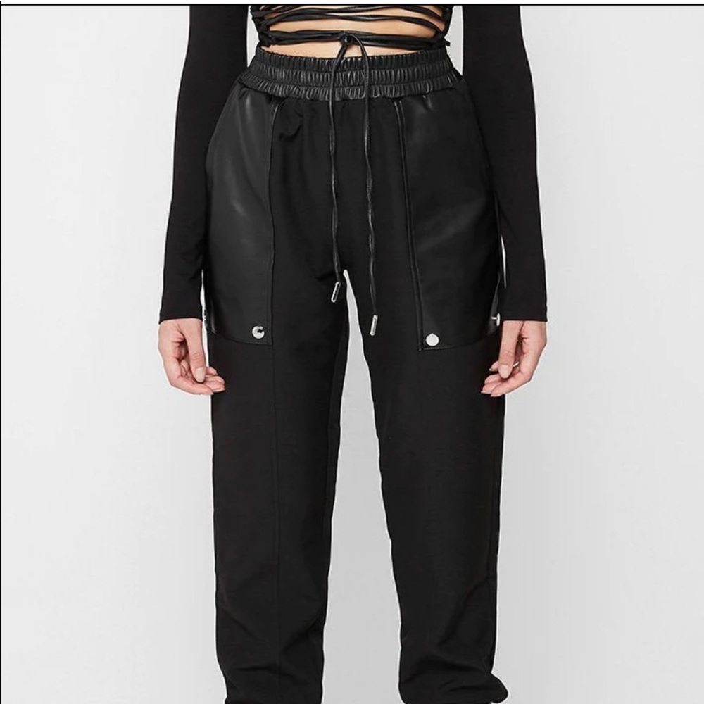 Vegan leather panel joggers black never worn